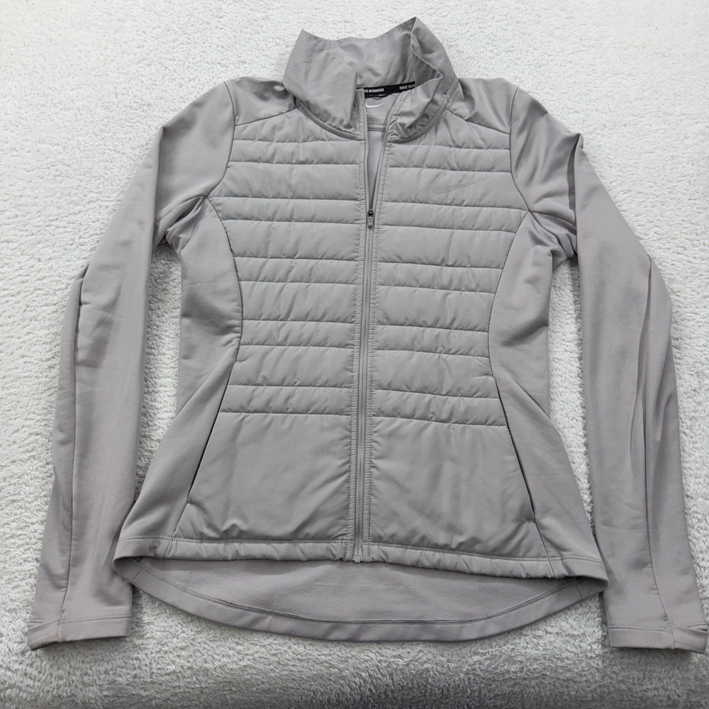 Nike Running Aerolayer‎ Jacket Womens Small Gray Quilted Insulated Full Zip Coat